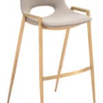 Beige Faux Leather Barstool with Gold Frame and Footrest (Set of 2)
