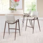 Mid-Century Modern Beige Counter Stool with Walnut Legs (Set of 2)