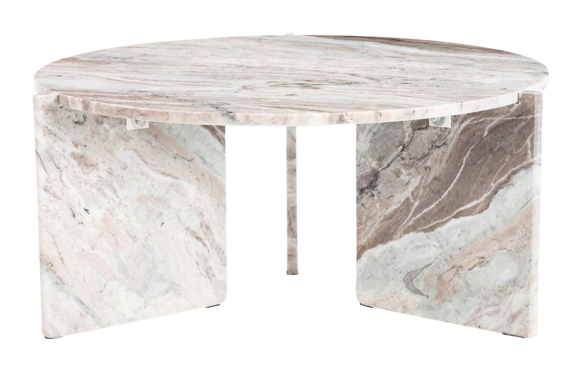 Round Coffee Table with Travertine-Style Marble Top and Steel Frame 3 Round Coffee Table with Travertine-Style Marble Top and Steel Frame - Image 3