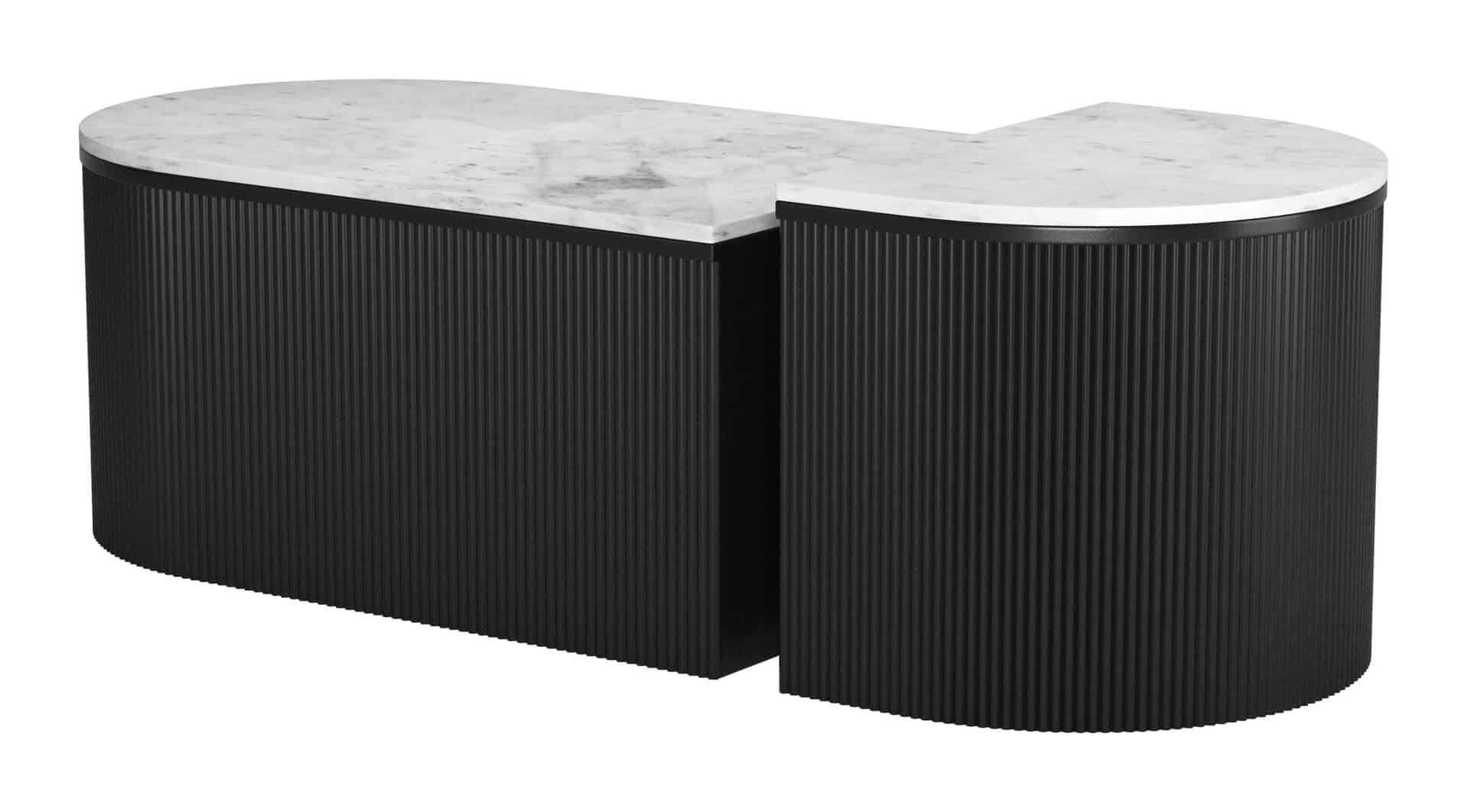 Modern White Marble Coffee Table Set with Black Wood Base (Set of 2) 5 Modern White Marble Coffee Table Set with Black Wood Base (Set of 2) - Image 5