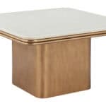 White and Brass Coffee Table with Faux Terrazzo Top 11 White and Brass Coffee Table with Faux Terrazzo Top