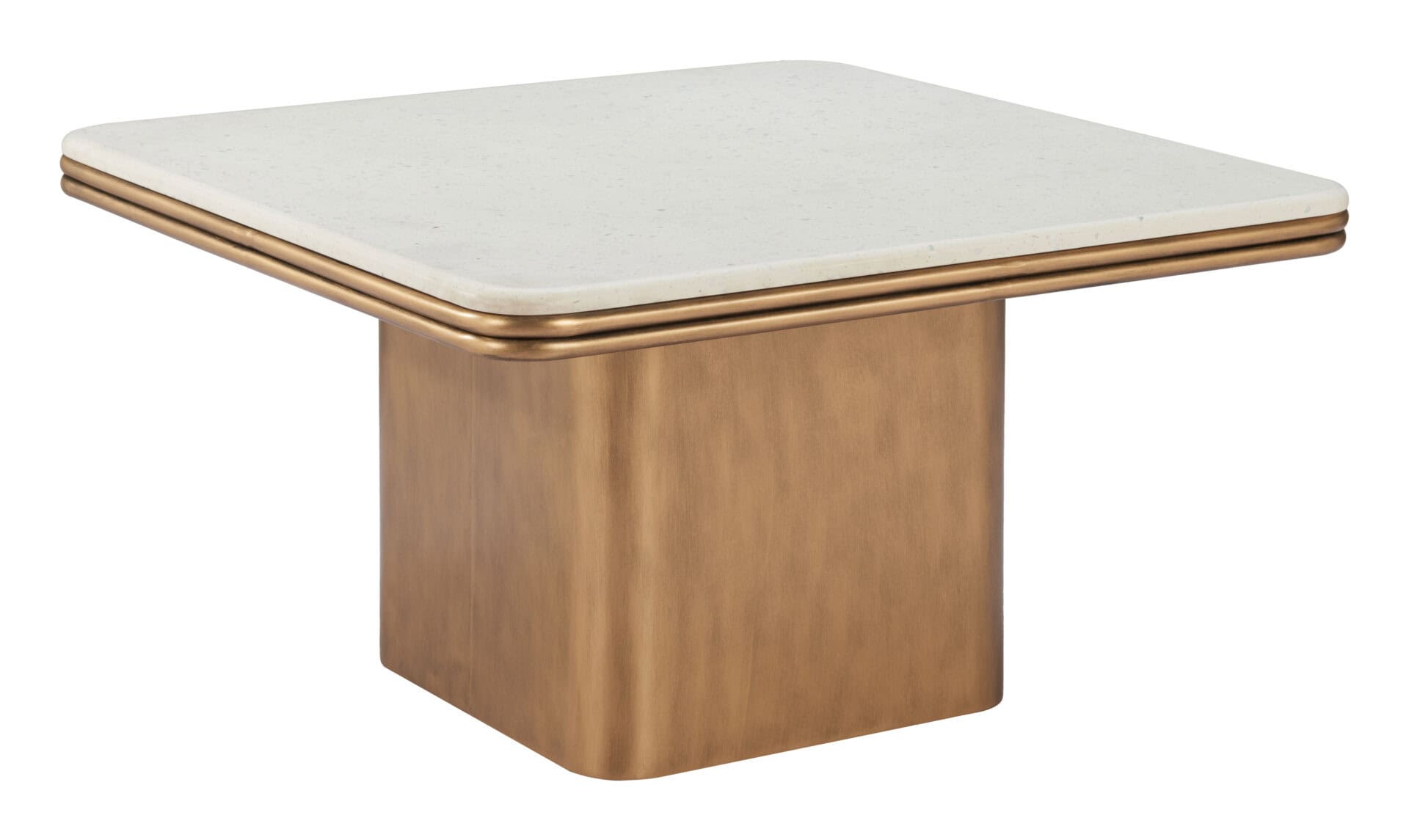 White and Brass Coffee Table with Faux Terrazzo Top 4 White and Brass Coffee Table with Faux Terrazzo Top - Image 4