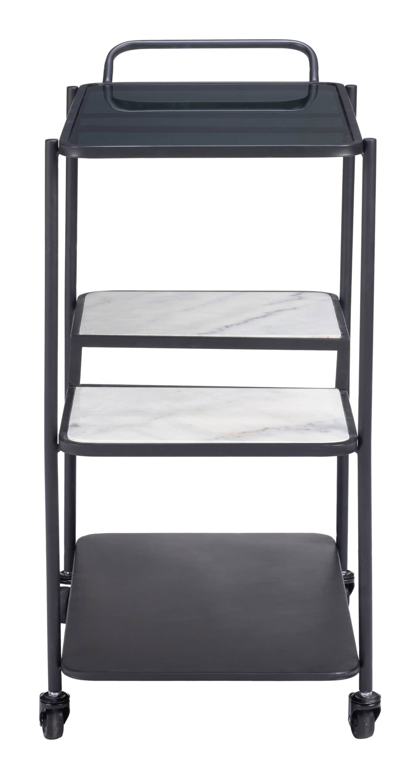 Black Bar Cart with Marble Accents and Glass Shelves 13 Black Bar Cart with Marble Accents and Glass Shelves