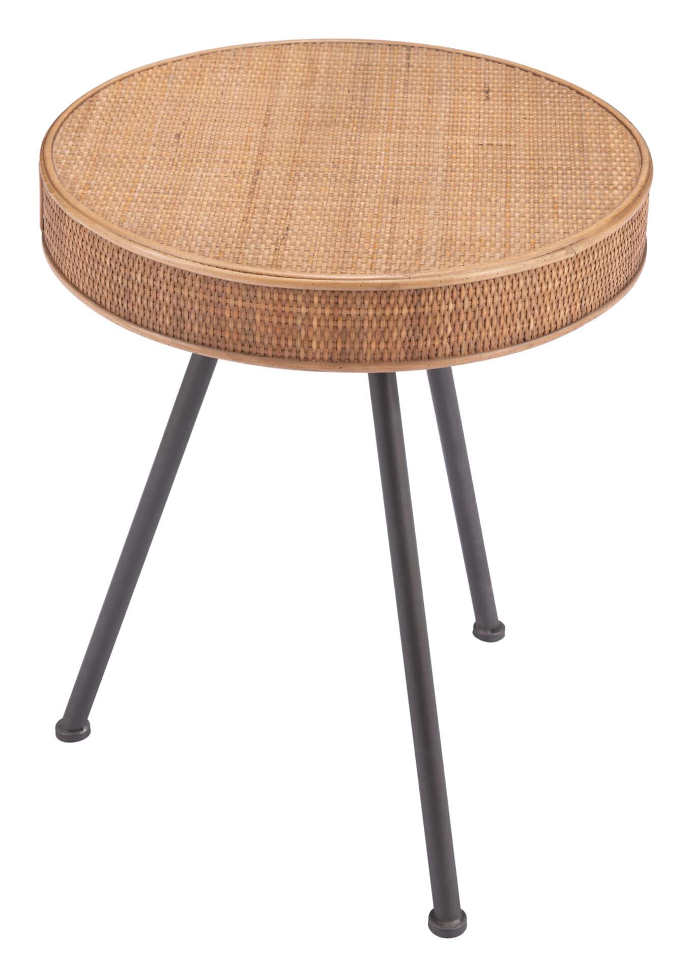 Round Wood and Rattan Side Table with Steel Frame 6 Round Wood and Rattan Side Table with Steel Frame - Image 6