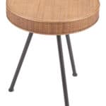 Round Wood and Rattan Side Table with Steel Frame 13 Round Wood and Rattan Side Table with Steel Frame