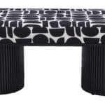 Modern Black & White Bench with Wood Legs and Fabric Top