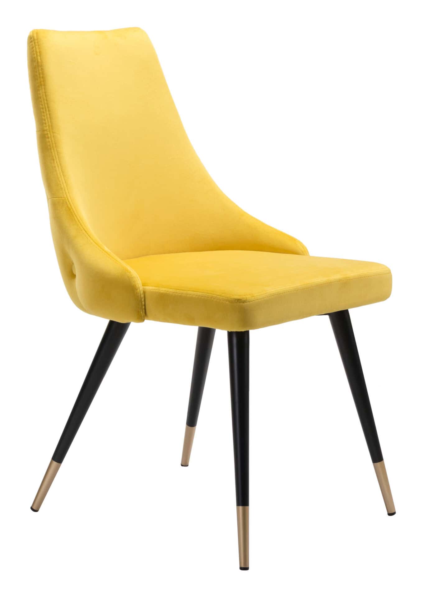 Yellow Velvet Tufted Side Chair with Brass Legs (Set of 2) 4 Yellow Velvet Tufted Side Chair with Brass Legs (Set of 2) - Image 4