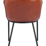 Brown Faux Leather Dining Chair with Armrests and Steel Frame