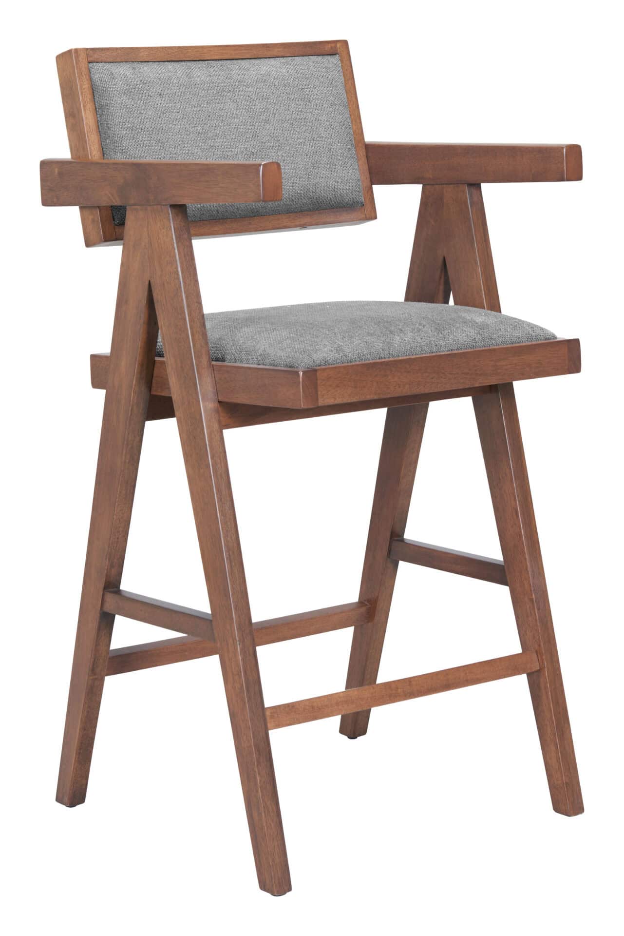 Modern Gray and Walnut Counter Stools with Footrest (Set of 2) 1 Modern Gray and Walnut Counter Stools with Footrest (Set of 2)
