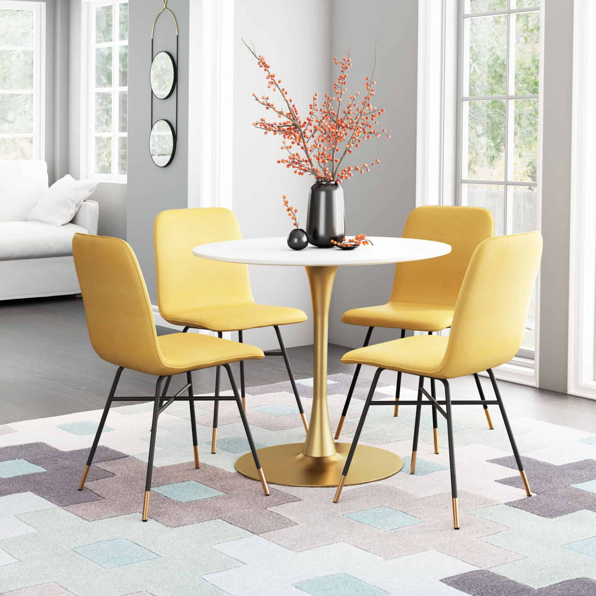 Yellow Polyester Upholstered Dining Chair with Gold-Tipped Legs (Set of 2) 2 Yellow Polyester Upholstered Dining Chair with Gold-Tipped Legs (Set of 2) - Image 2