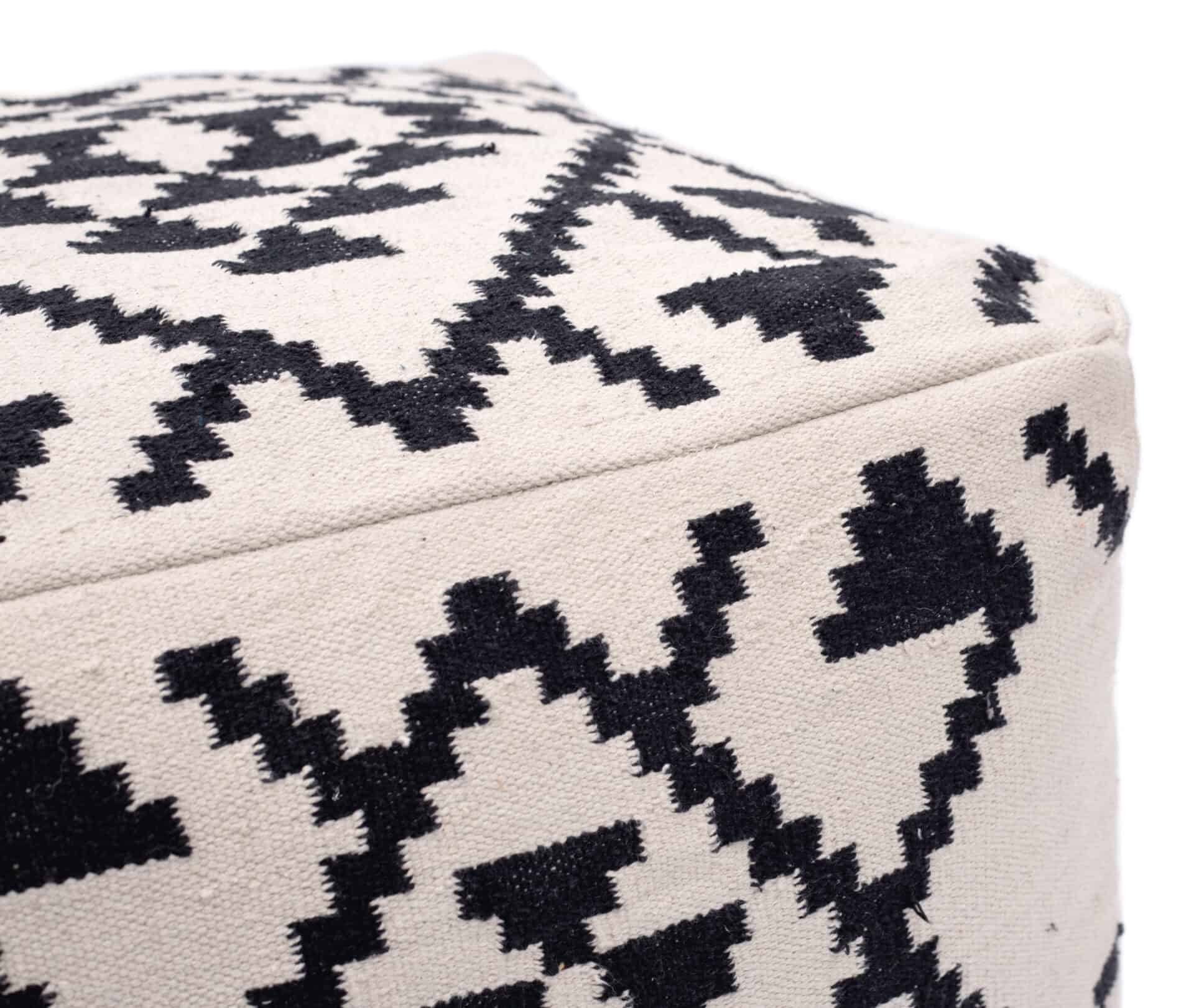 Boho Woven Cotton Ottoman with Rubber Feet Beige and Black 5 Boho Woven Cotton Ottoman with Rubber Feet Beige and Black - Image 5