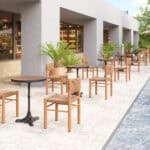 Walnut Outdoor Bistro Table with Faux Wood Round Top