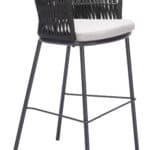 Black Outdoor-Indoor Barstools with Armrest and Footrest (Set of 2)