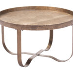 Modern Brass Coffee Table with Round Top and Steel Frame