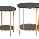 Black Round Steel and Marble Coffee Table Set (Set of 2) 5 Black Round Steel and Marble Coffee Table Set (Set of 2)