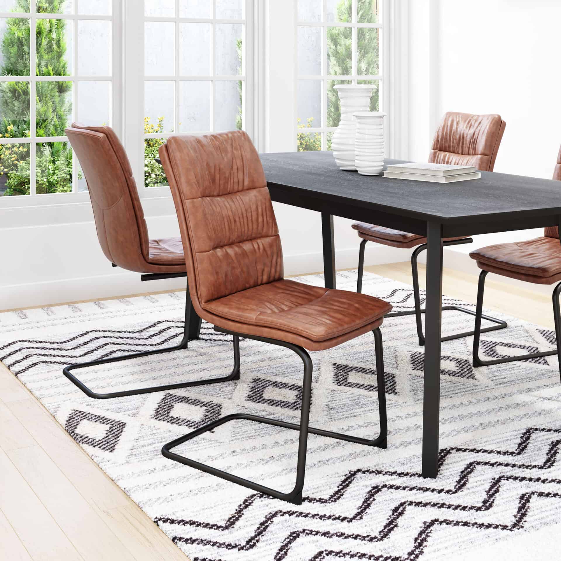 Vintage Brown Faux Leather Dining Chair with Steel Frame (Set of 2) 1 Vintage Brown Faux Leather Dining Chair with Steel Frame (Set of 2)