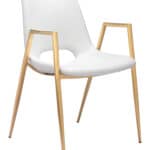 White and Gold Mid-Century Modern Dining Chairs with Armrests (Set of 2)