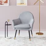 Gray Velvet Boho Accent Chair with Steel Legs and Armrest Support 11 Gray Velvet Boho Accent Chair with Steel Legs and Armrest Support