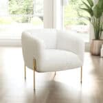 Modern Ivory Lounge Chair with Gold Frame, Armrest Support 8 Modern Ivory Lounge Chair with Gold Frame, Armrest Support