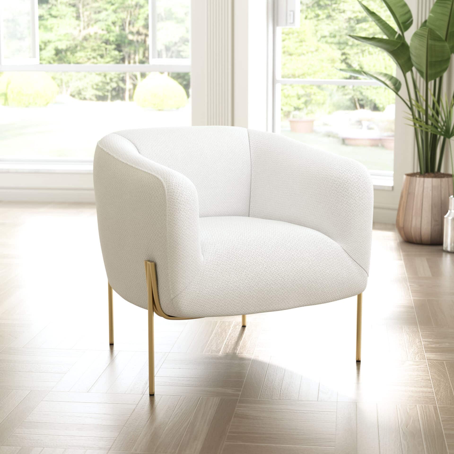 Modern Ivory Lounge Chair with Gold Frame, Armrest Support 1 Modern Ivory Lounge Chair with Gold Frame, Armrest Support