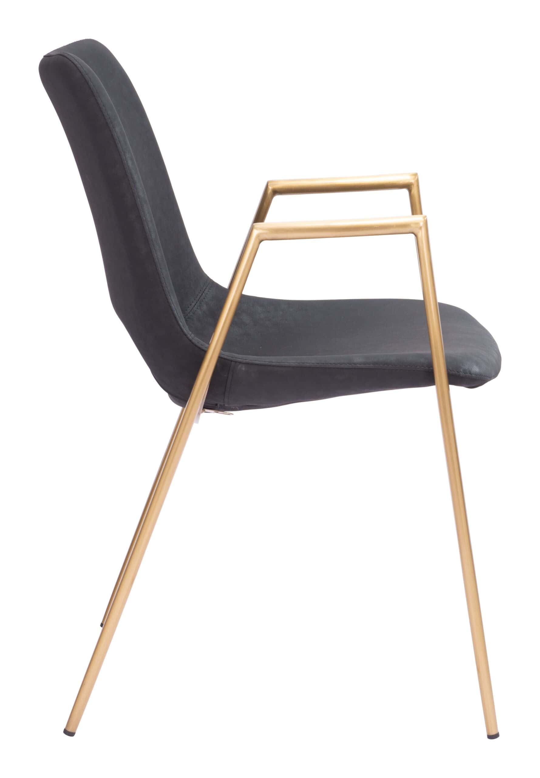 Black and Gold Mid-Century Modern Dining Chair with Faux Leather (Set of 2)