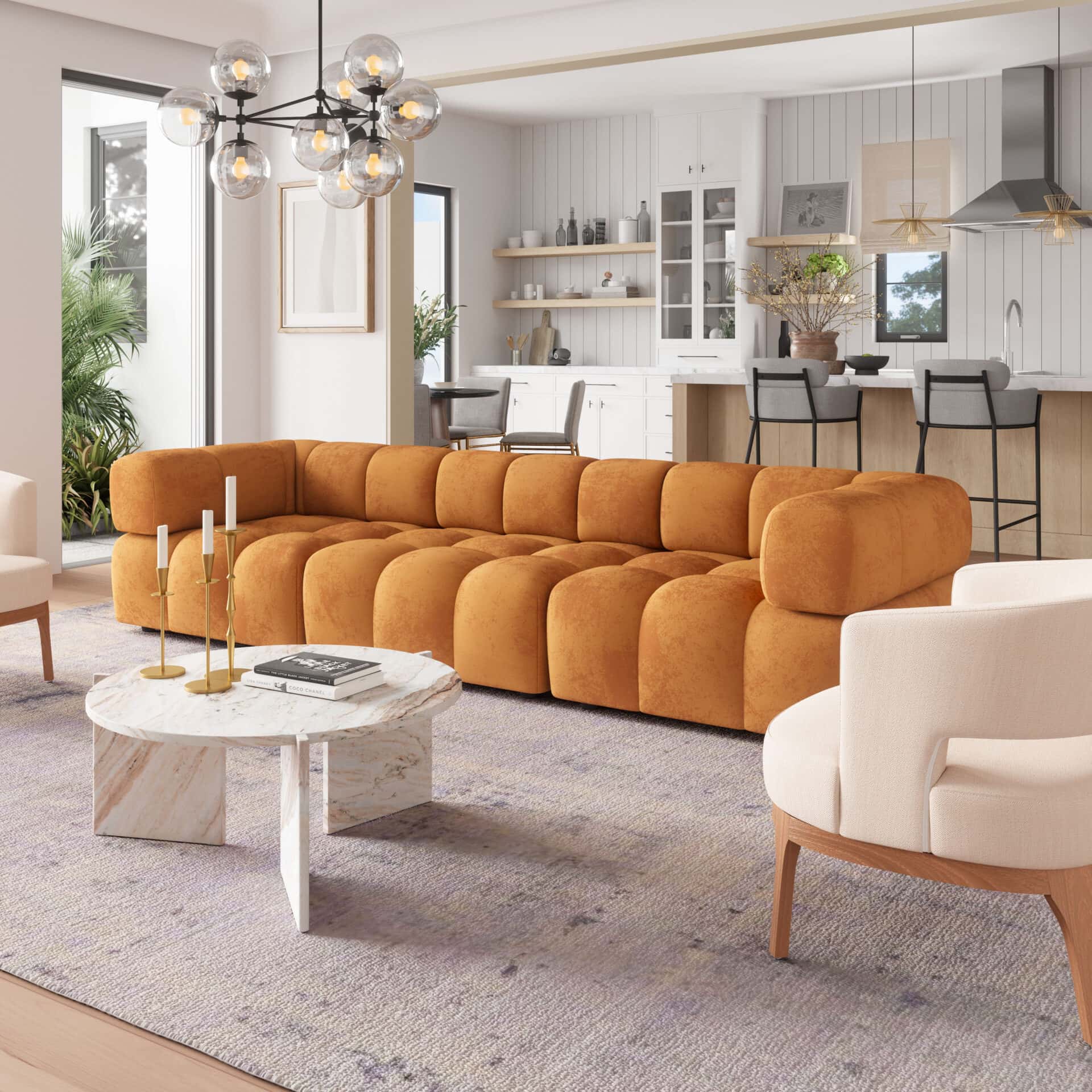 Brown Velvet Tufted Corner Chair with Plywood Frame and Armrests 1 Brown Velvet Tufted Corner Chair with Plywood Frame and Armrests