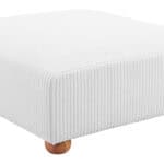 Large White Ottoman with Velveteen Corduroy Fabric and Wood Legs 14 Large White Ottoman with Velveteen Corduroy Fabric and Wood Legs