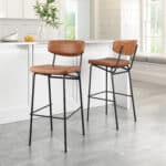 Vintage Brown Faux Leather Barstools with Steel Frame (Set of 2)
