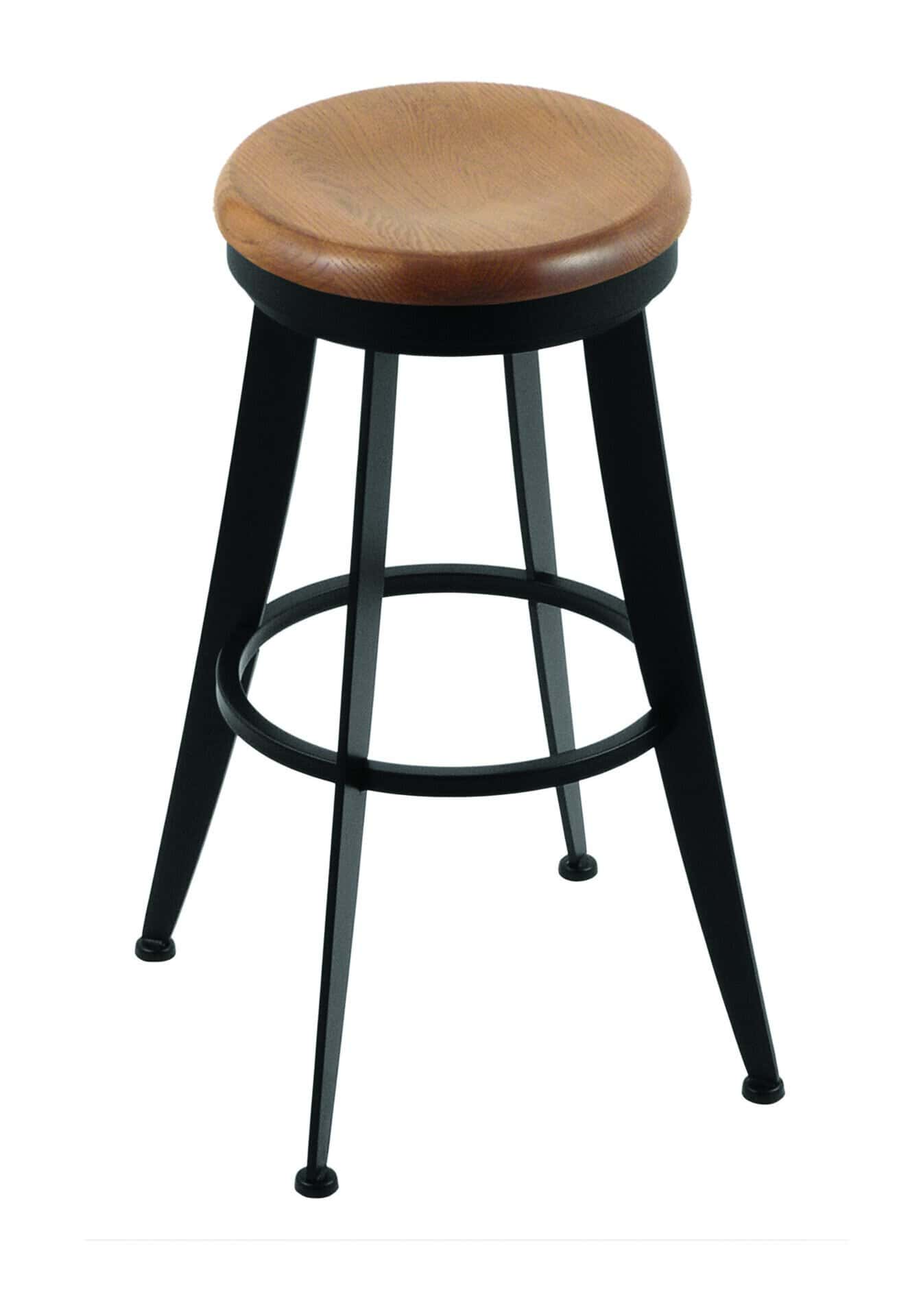 30-Inch Backless Bar Stool with Steel Frame, Black Wrinkle Finish, Medium Oak Seat, and Tapered-Leg Base 1 30-Inch Backless Bar Stool with Steel Frame, Black Wrinkle Finish, Medium Oak Seat, and Tapered-Leg Base