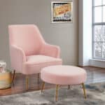 Pink Velour Footstool with Gold Legs, Modern Design