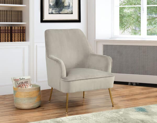Modern Grey Velour Accent Chair with Gold Metal Legs