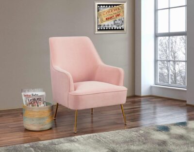 Modern Pink Velour Accent Chair with Gold Legs