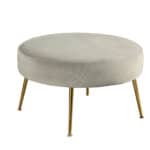 Modern Grey Velour Footstool with Gold Legs and Rubberwood Frame