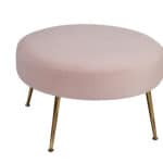 Pink Velour Footstool with Gold Legs, Modern Design