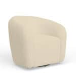 Ivory Cream Modern Swivel Accent Chair in Acacia and Polyester 7 Ivory Cream Modern Swivel Accent Chair in Acacia and Polyester