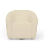 Ivory Cream Modern Swivel Accent Chair in Acacia and Polyester 8 Ivory Cream Modern Swivel Accent Chair in Acacia and Polyester