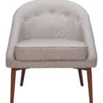 Gray Tufted Accent Chair with Curved Silhouette and Wood Legs