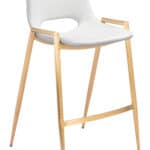 White and Gold Faux Leather Counter Stool with Footrest (Set of 2)