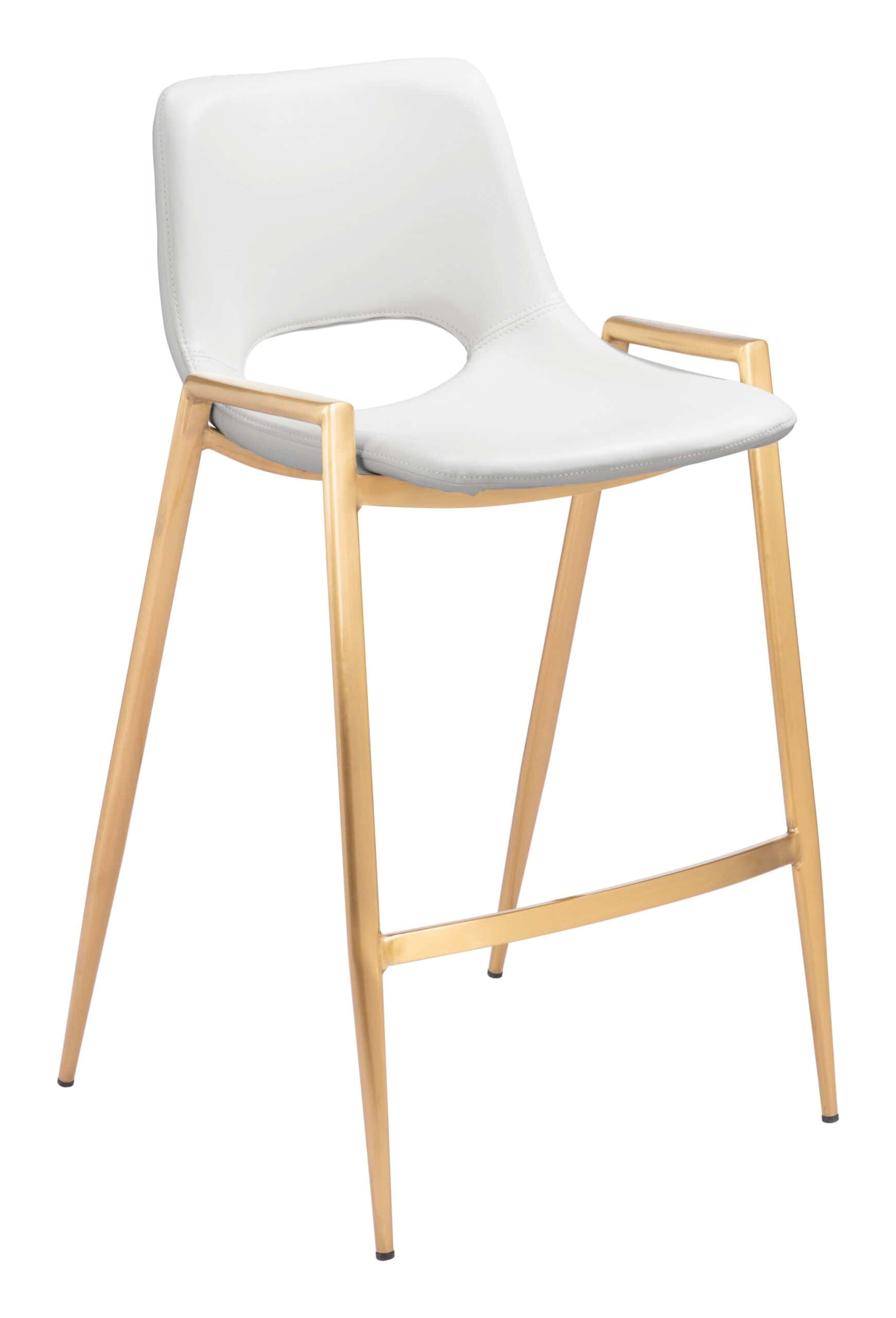 White and Gold Faux Leather Counter Stool with Footrest (Set of 2)