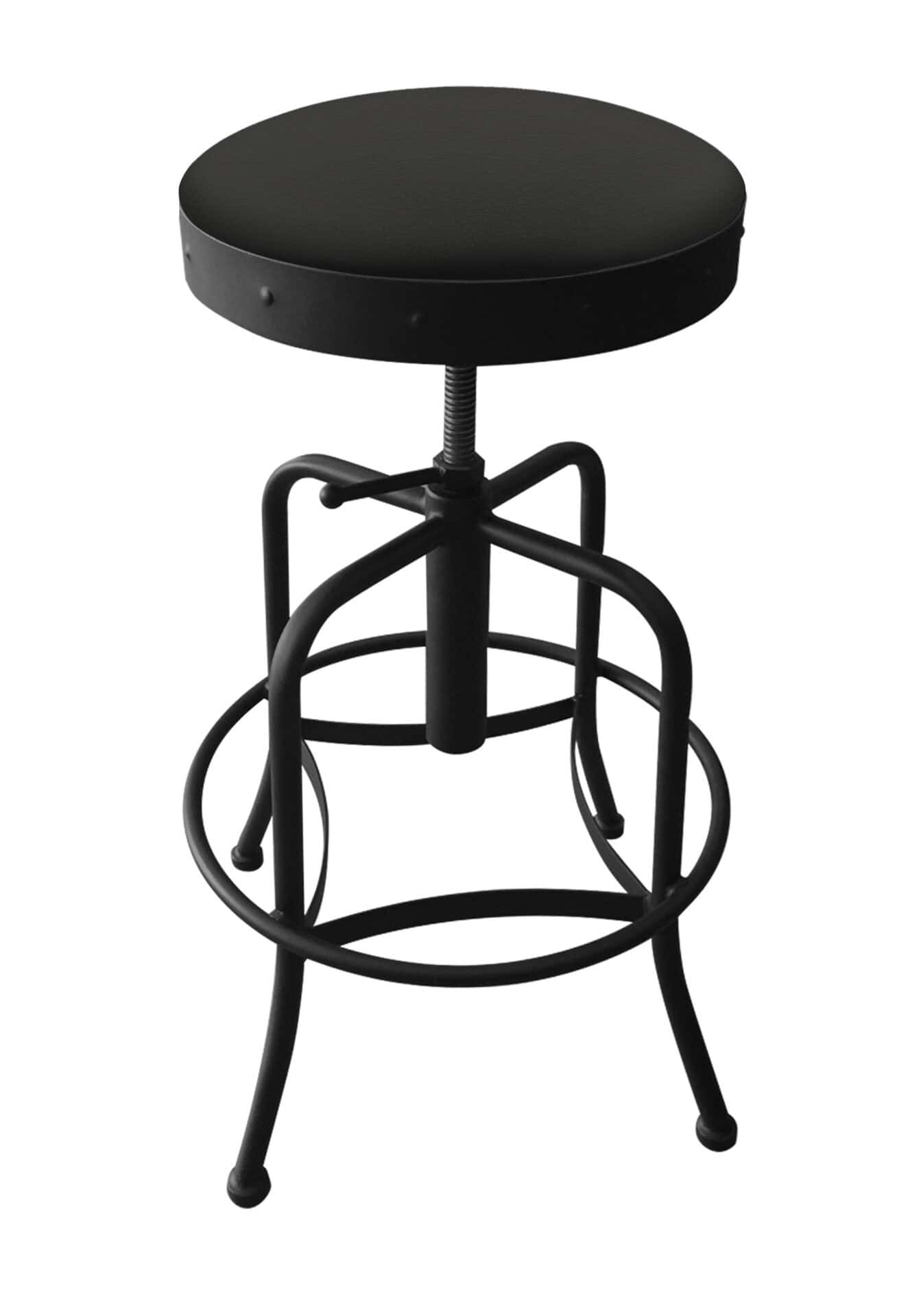 Adjustable Backless Bar Stool with Steel Frame, Black Wrinkle Finish, Canter Iron Seat, and Screw Base 1 Adjustable Backless Bar Stool with Steel Frame, Black Wrinkle Finish, Canter Iron Seat, and Screw Base