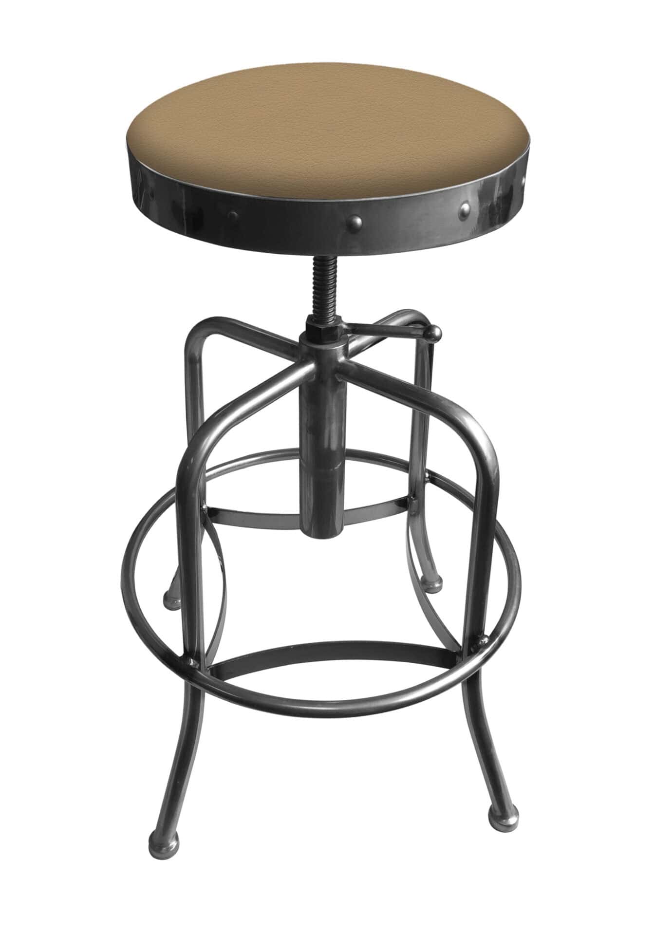 Adjustable Backless Bar Stool with Steel Frame, Clear Coat Finish, Canter Sand Seat, and Screw Base 1 Adjustable Backless Bar Stool with Steel Frame, Clear Coat Finish, Canter Sand Seat, and Screw Base