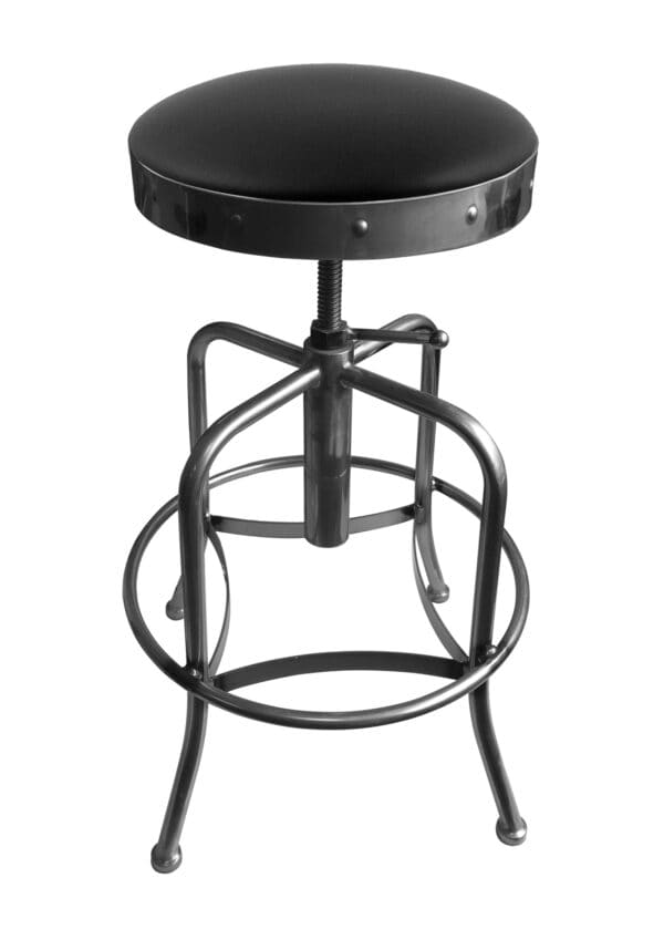 Adjustable Backless Bar Stool with Steel Frame, Clear Coat Finish, Black Vinyl Seat, and Screw Base