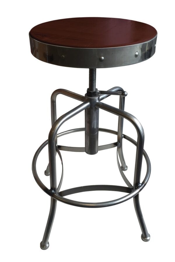 Adjustable Backless Bar Stool with Steel Frame, Clear Coat Finish, Dark Cherry Seat, and Screw Base