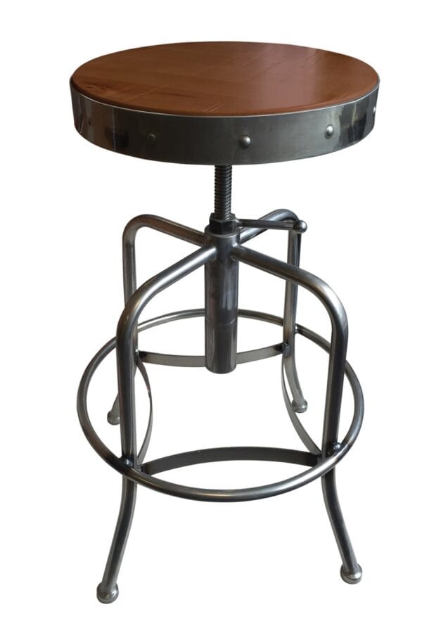 Adjustable Backless Bar Stool with Steel Frame, Clear Coat Finish, Medium Seat, and Screw Base