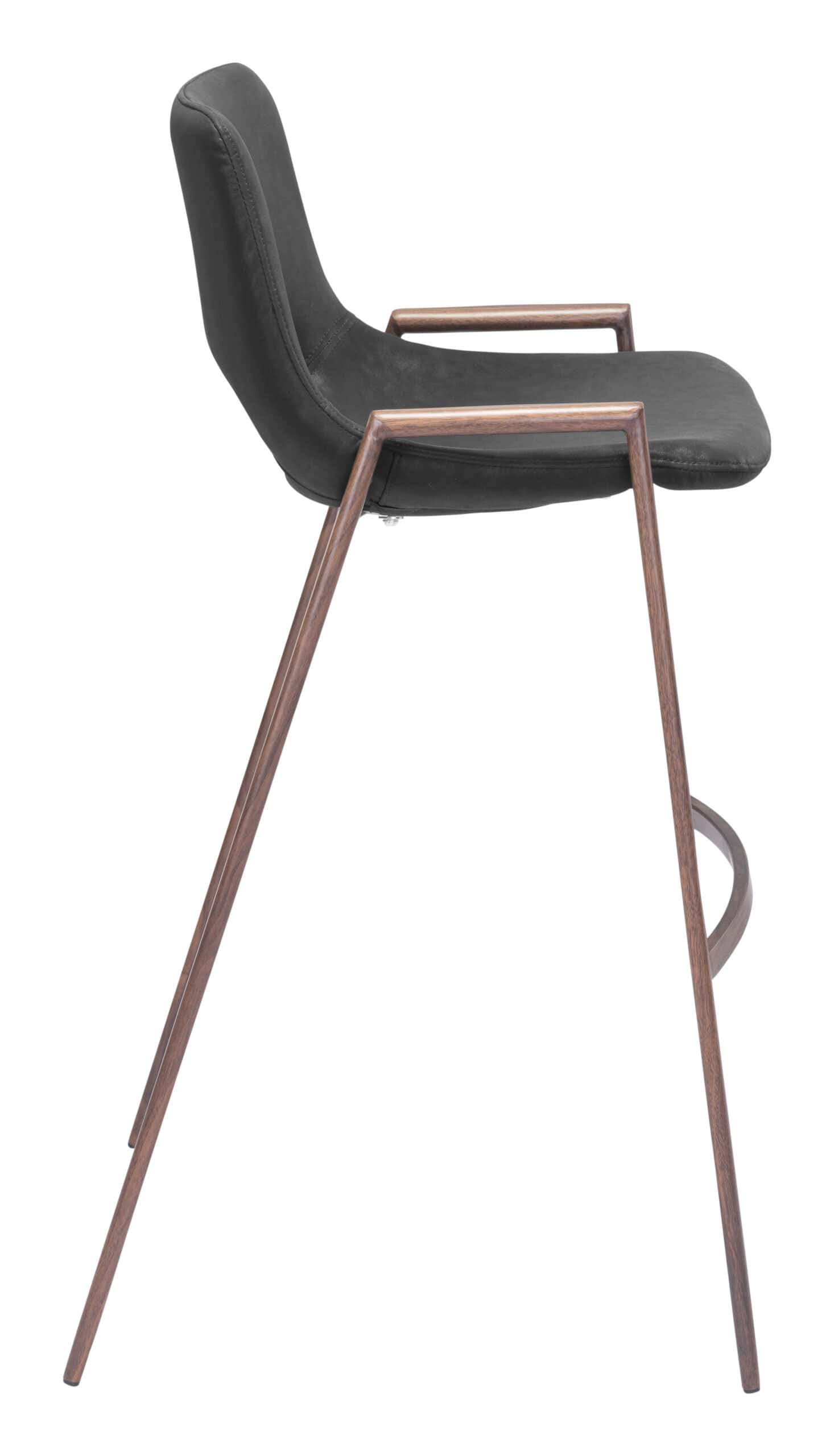 Mid Century Modern Black & Walnut Barstool with Footrest (Set of 2)