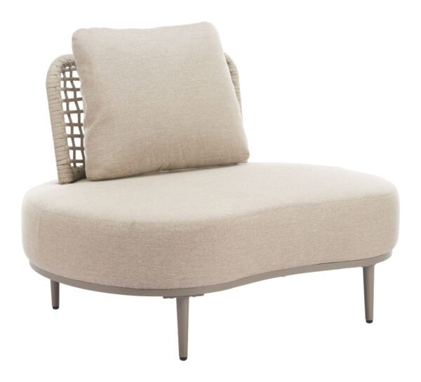Beige Outdoor Accent Chair with Weather Resistant Rattan and Aluminum