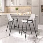 White Faux Leather Counter Stool with Black Steel Frame (Set of 2)