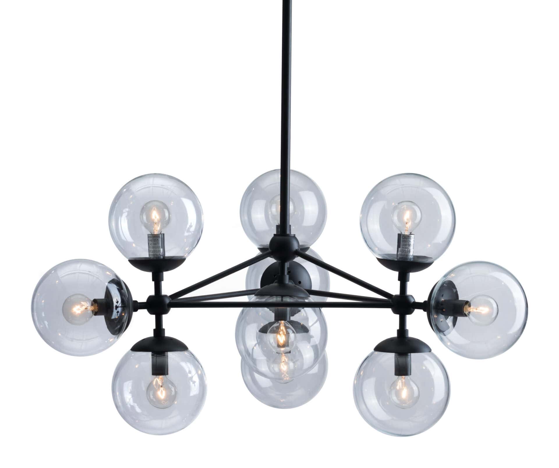Mid-Century Black Metal Ceiling Lamp with Clear Glass Globes 5 Mid-Century Black Metal Ceiling Lamp with Clear Glass Globes - Image 5