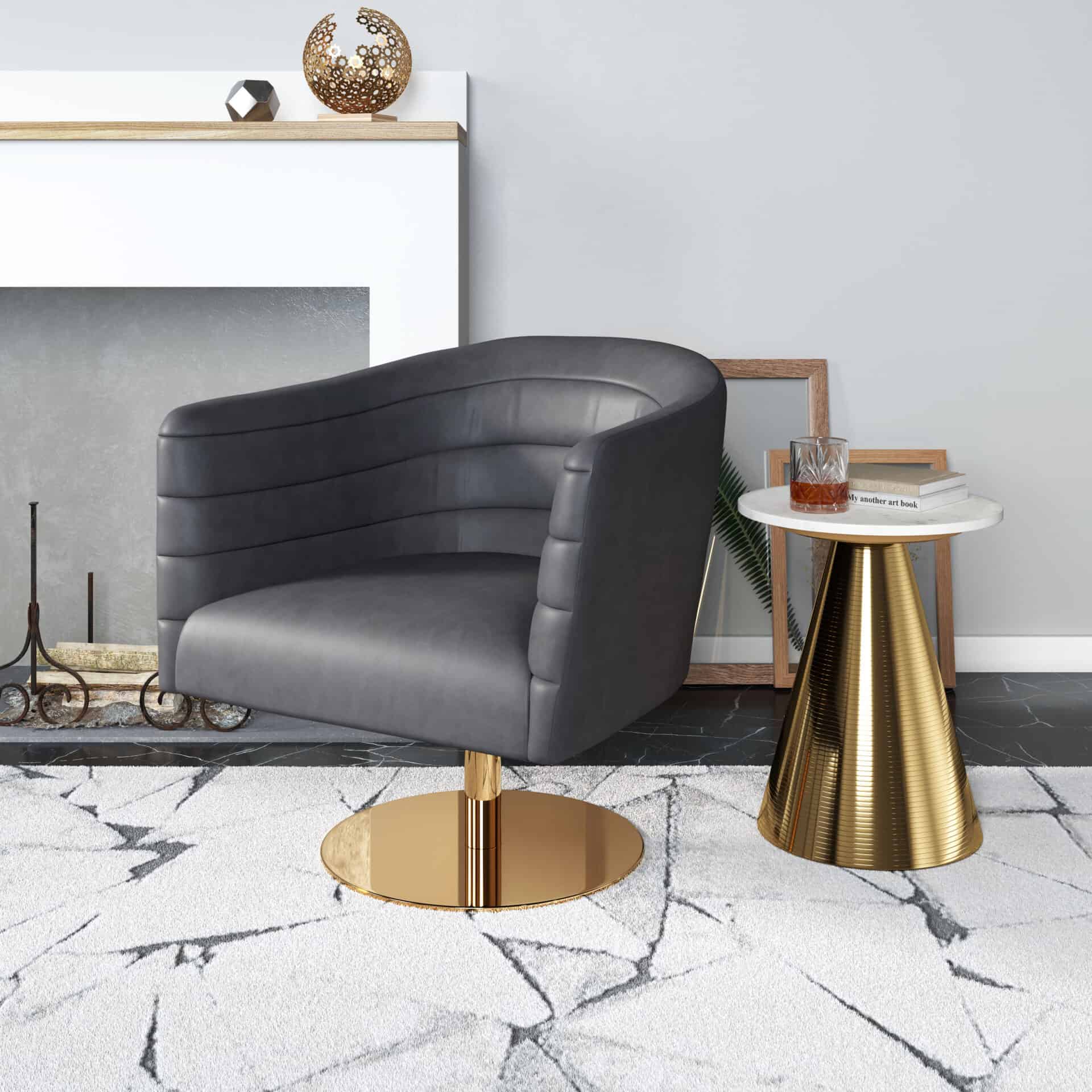 Gray Tufted Swivel Accent Chair with Faux Leather Upholstery 1 Gray Tufted Swivel Accent Chair with Faux Leather Upholstery