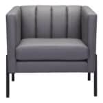 Mid-Century Modern Gray Tufted Faux Leather Accent Chair 13 Mid-Century Modern Gray Tufted Faux Leather Accent Chair